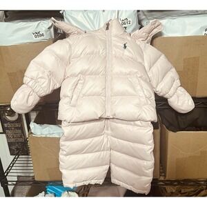 Ralph Lauren‎ Baby Snow Bib and Puffer Coat w/ Mittens Newborn NB Duck Down Pink